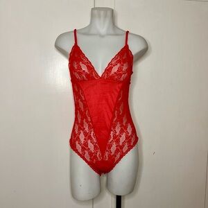 Vintage 80s Red Lace Lingerie Bodysuit
